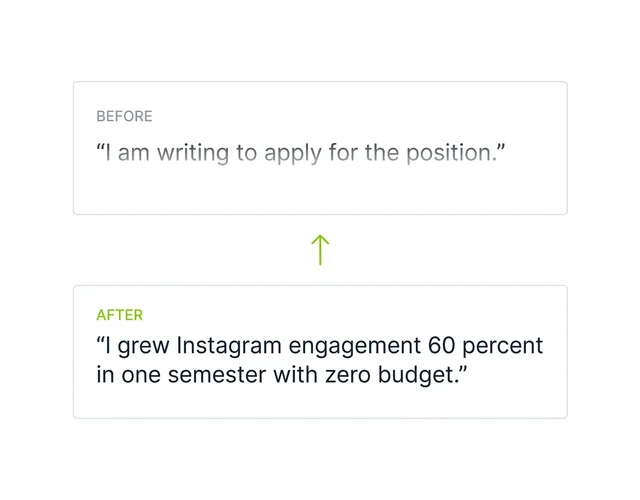 Before and after example of a cover letter opening line, generic versus specific and results-driven