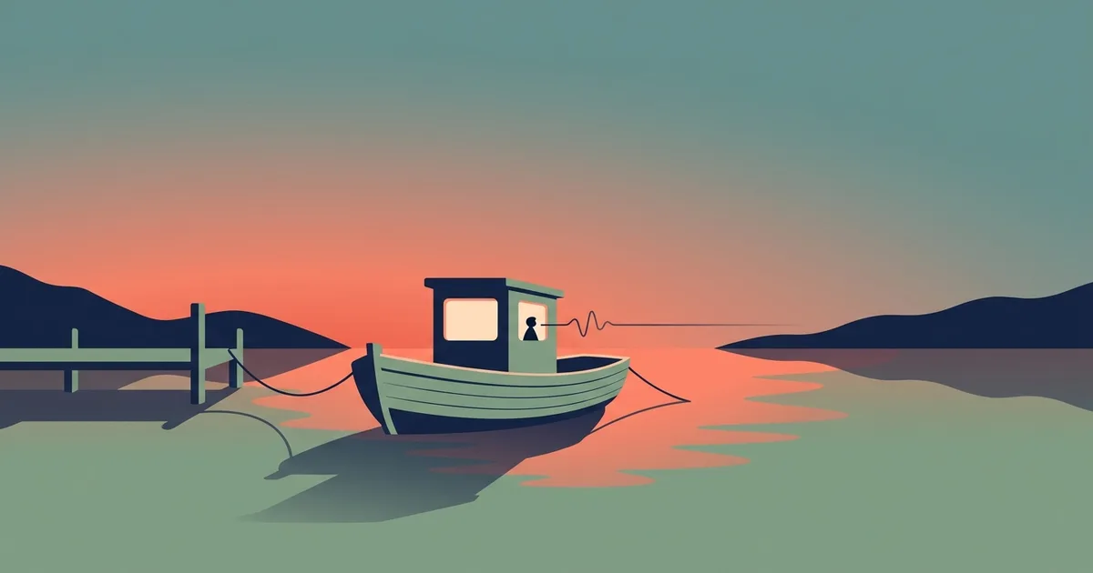 A single warmly lit cabin window glowing at dusk in a quiet harbor, representing one message reaching a stranger