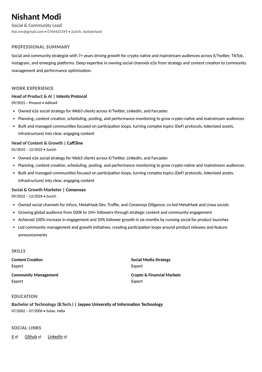 Aperçu du modèle de CV