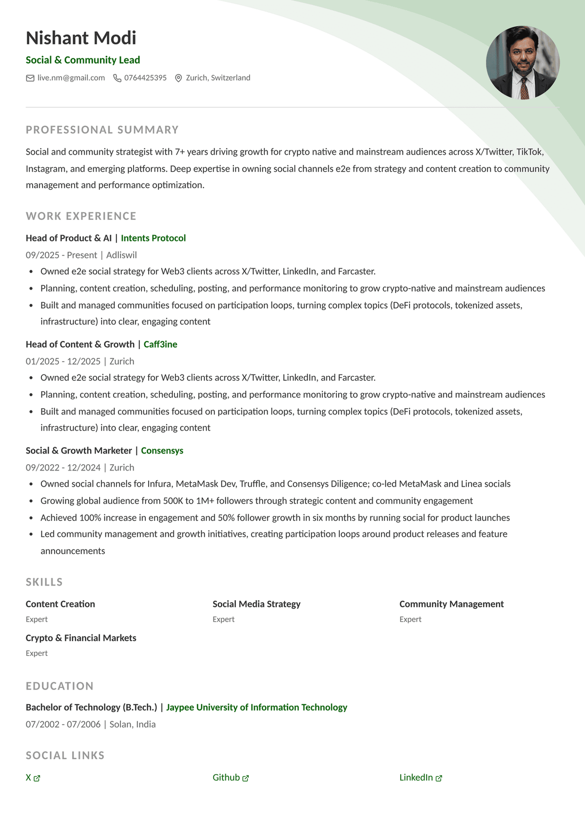 Resume template preview