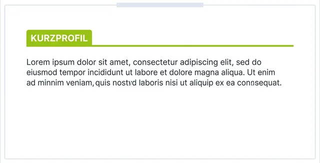 Lebenslauf-Kopf mit einem Abschnitt Kurzprofil und Platzhaltertext