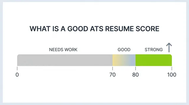 Resume score meter from 0 to 100 showing needs work, good, and strong bands with 80-plus highlighted