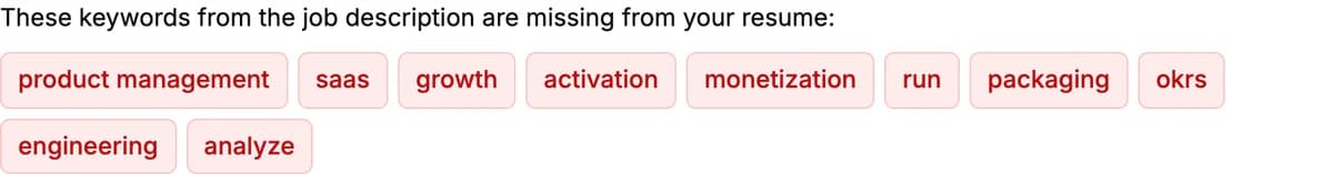 Keywords from the job description that are missing from the resume
