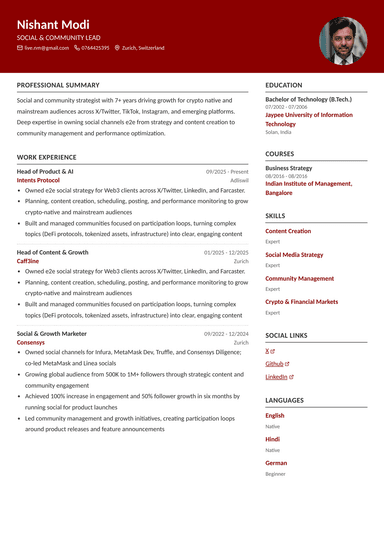 Milan modern resume template