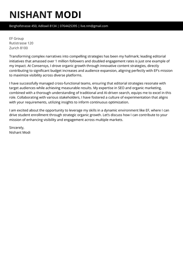 Bold cover letter template