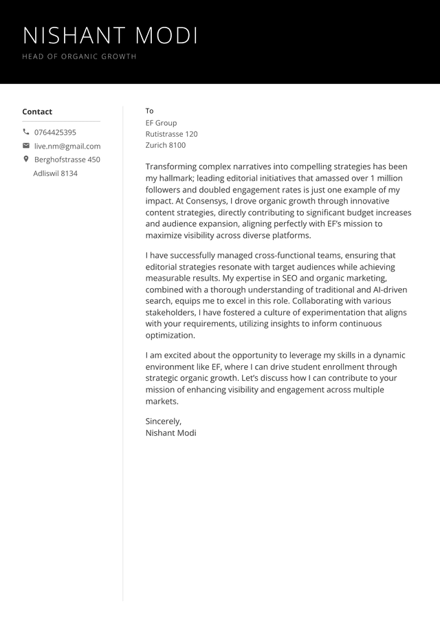 Compact cover letter template