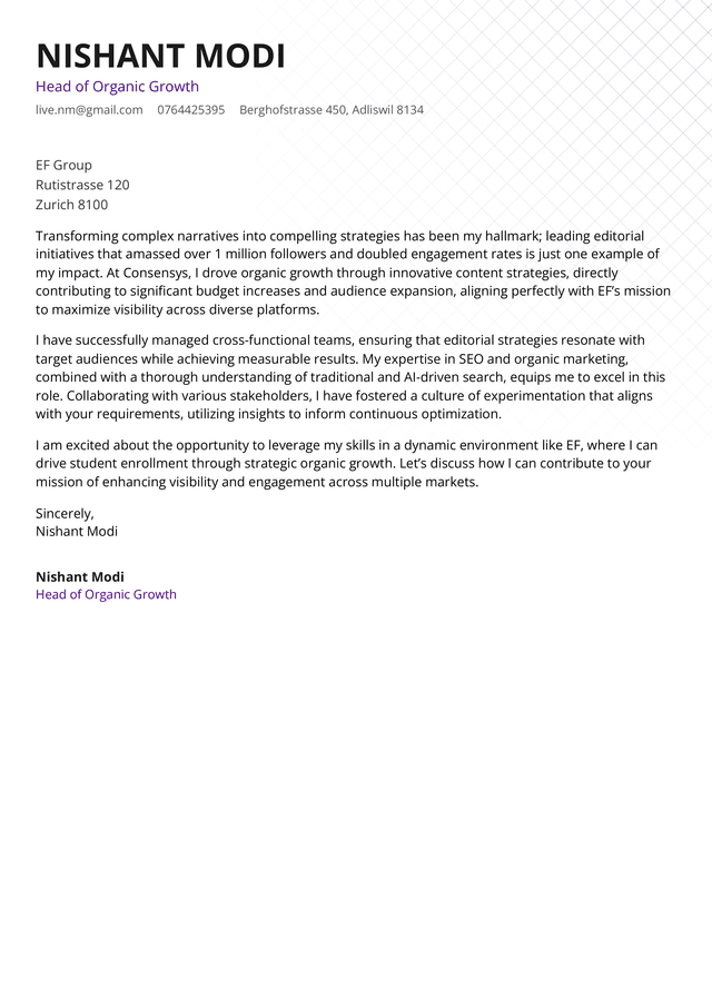 Creative cover letter template