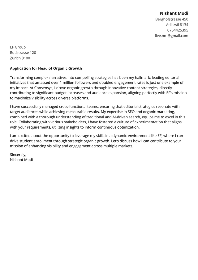 Executive cover letter template