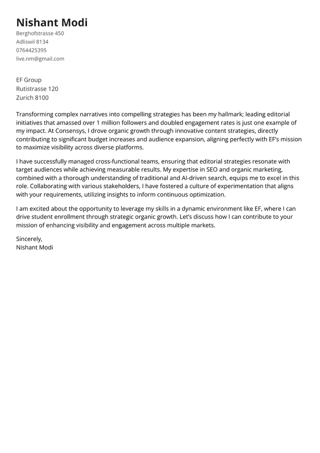 Minimal cover letter template