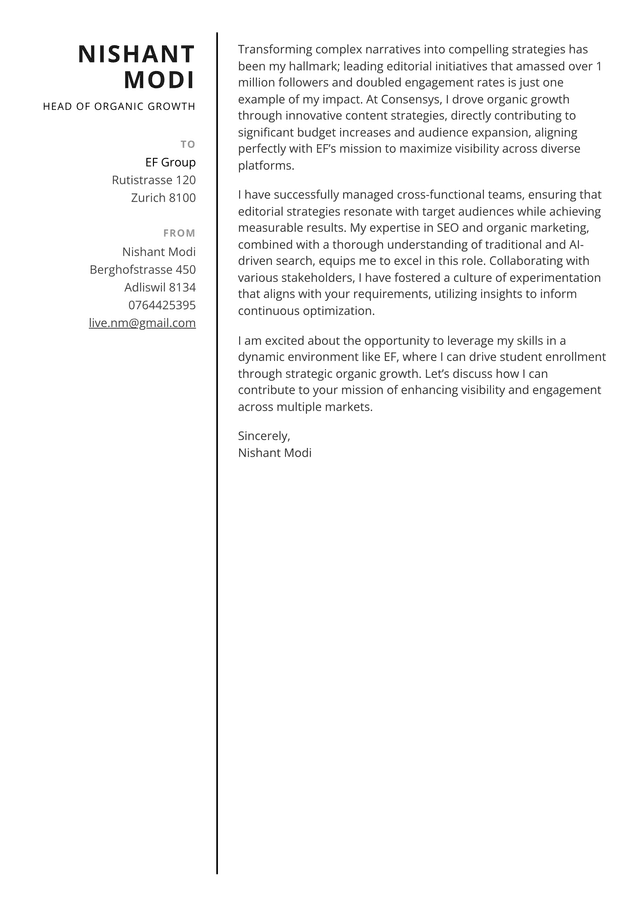 Accent cover letter template