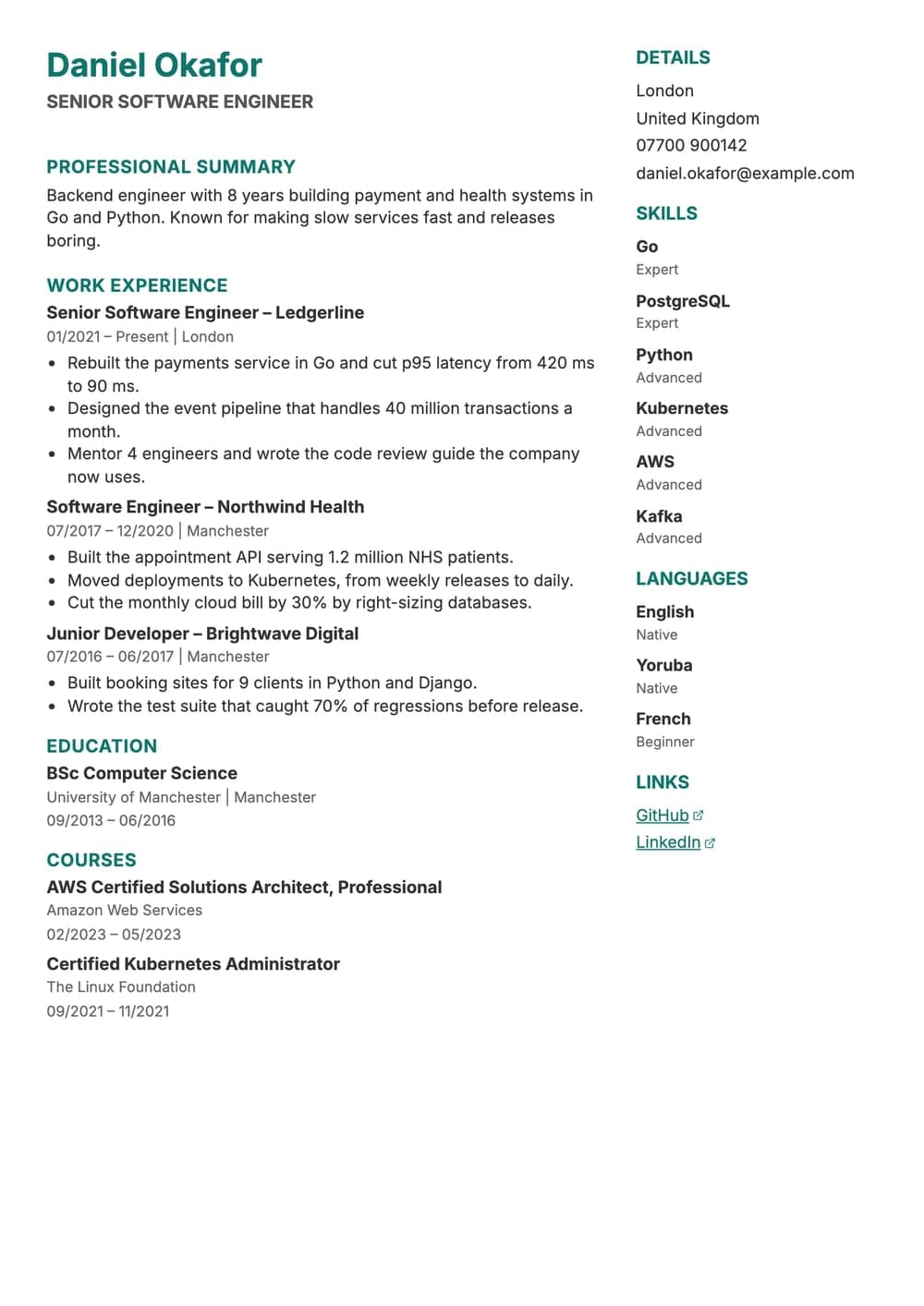 Zurich resume template
