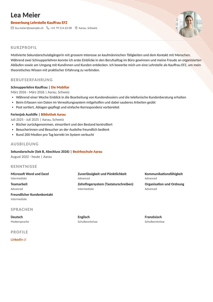 Lebenslauf Vorlage Ausbildung (Schweiz)