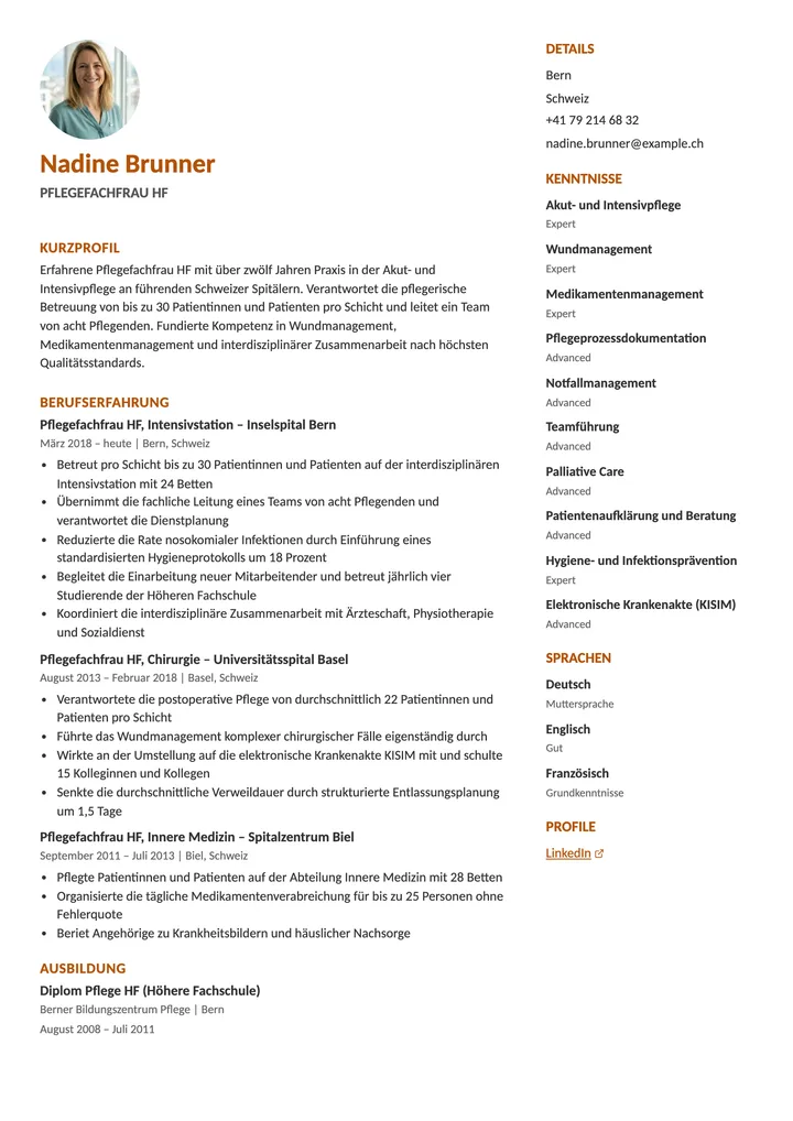 Lebenslauf-Vorlage krankenschwester